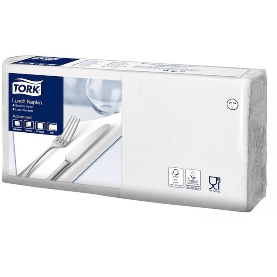 Lunch Napkin - Tork&#174; - White - 4 Fold - 2 Ply - 33cm